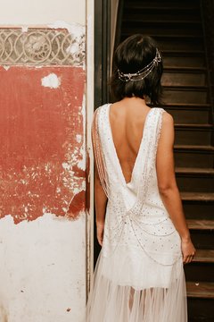 Imagem do VESTIDO GINGER - vestido duas peças com tubinho silhueta A em micro paetê, com vetido em tule com aplicações de cristais svarowski aplicados.