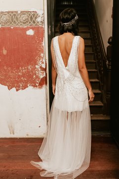 VESTIDO GINGER - vestido duas peças com tubinho silhueta A em micro paetê, com vetido em tule com aplicações de cristais svarowski aplicados. - comprar online