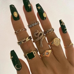 Anéis conjunto 9 peças golden