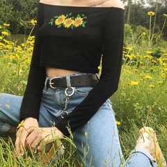 Cropped sunflower manga longa (encomenda)