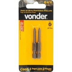 JOGO DE BITS/PONTEIRAS PHILLIPS COM ENCAIXE SEXTAVADO 1/4 N° 0 X 50 MM CARTELA COM 2 PEÇAS VONDER 35.38.500.000 - comprar online
