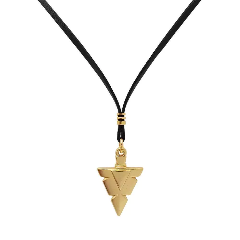 Colar Couro Tribal Dourado