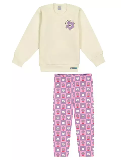 Conjunto Groovy Blusão E Calça Natural E Lilás 10217 Abrange