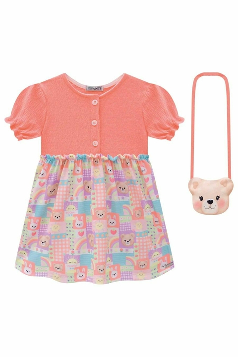 Vestido em Malha Wave e Malha Fresh Que Acompanha Bolsa 68867 Infanti