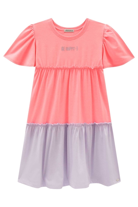 VESTIDO ROSA NEON E LILAS INFANTI