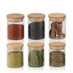 KIT DE 4 POTES DE MANTIMENTOS COM TAMPA DE BAMBU 110ML na internet