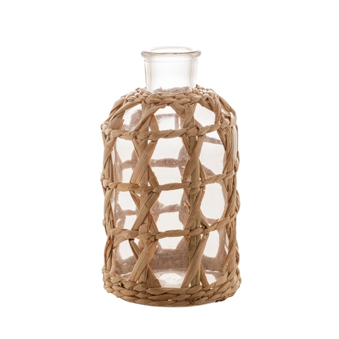 VASO VIDRO E FIBRA NATURAL 11x20CM