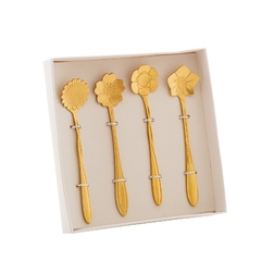 COLHERES DOURADAS DE FLORES PARA CHÁ COM 4 - AÇO INOX - comprar online