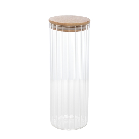 POTE DE VIDRO CANELADO COM TAMPA DE BAMBU 1,1L