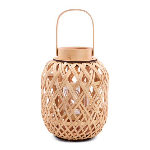 LANTERNA DECORATIVA EM MADEIRA E BAMBU - 28x21CM