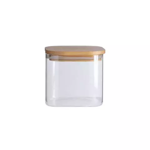 POTE DE VIDRO FLAT COM TAMPA DE BAMBU QUADRADO 600ML