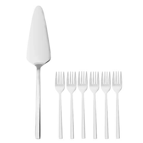 KIT ESPÁTULA PARA BOLO E 6 GARFOS PARA SOBREMESA FIRENZE - AÇO INOX