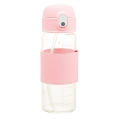 GARRAFA DE VIDRO COM CINTA EM COURO E CANUDO 500ML