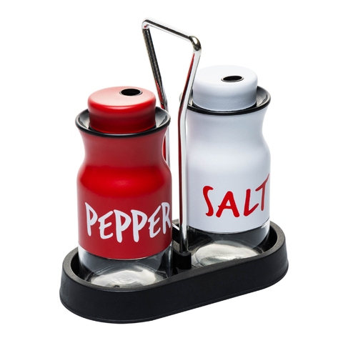 SALEIRO E PIMENTEIRO DE VIDRO COM SUPORTE
