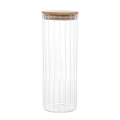 POTE DE VIDRO CANELADO COM TAMPA DE BAMBU 1,1L - comprar online