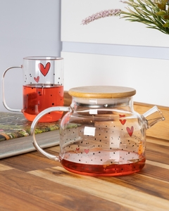CHALEIRA DE VIDRO COM TAMPA DE BAMBU HEART 600ML - loja online
