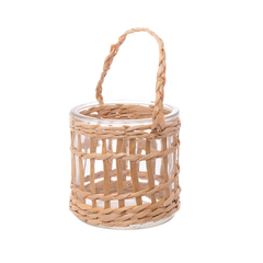 CASTIÇAL DE VIDRO E FIBRA NATURAL 12,5x12CM