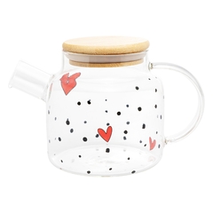 CHALEIRA DE VIDRO COM TAMPA DE BAMBU HEART 600ML