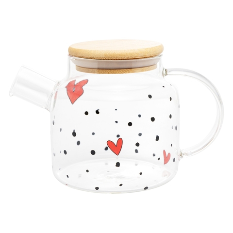 CHALEIRA DE VIDRO COM TAMPA DE BAMBU HEART 600ML