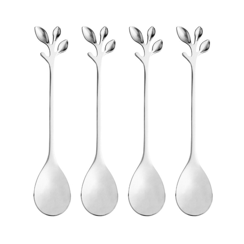 COLHERES TIPO CHÁ LEAVES INOX - CONJUNTO COM 4