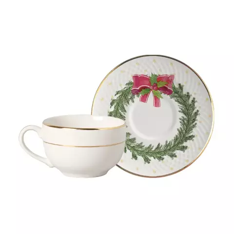 XÍCARA DE CHÁ COM PIRES HARMONIA FILETE OURO - CONJUNTO COM 2