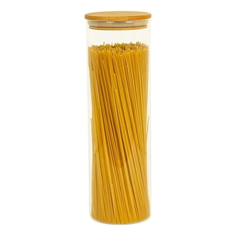 POTE DE VIDRO COM TAMPA DE BAMBU CIRCULAR MANTIMENTO 2L