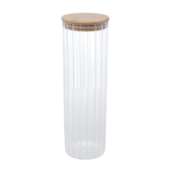 POTE DE VIDRO CANELADO COM TAMPA DE BAMBU 1,3L