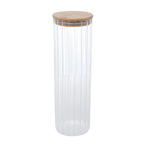 POTE DE VIDRO CANELADO COM TAMPA DE BAMBU 1,3L