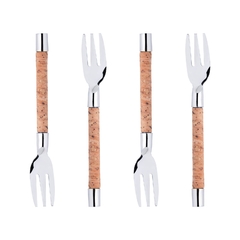 GARFOS PARA PETISCO DE AÇO INOX COM CABO DE CORTIÇA - COM 4