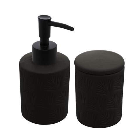 KIT PARA BANHEIRO DE CERÂMICA LEAF PRETO - 2 PEÇAS