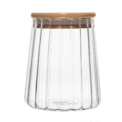 POTE DE VIDRO CANELADO COM TAMPA DE BAMBU 500ML - comprar online