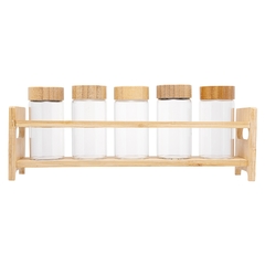 POTES DE VIDRO COM TAMPA E SUPORTE DE BAMBU - 6 PEÇAS - comprar online