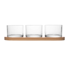 PETISQUEIRA DE BAMBU COM 3 POTES DE VIDRO E ESPÁTULAS 25,5x9x5,5CM