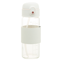 GARRAFA DE VIDRO BOROSSILICATO COM CINTA EM COURO E CANUDO PURE BRANCA 500ML - comprar online