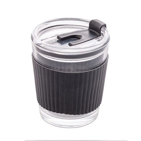 COPO DE VIDRO COM CINTA EM SILICONE PRETO 350ML