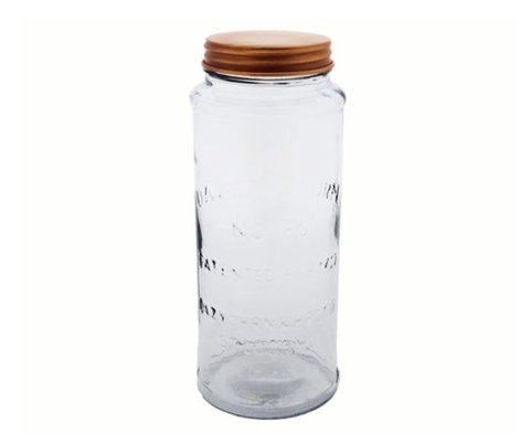 Frasco Redondo De Vidrio Tapa Cobre.