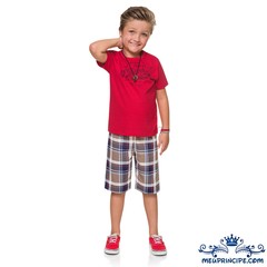 Conjunto Infantil Menino Camiseta e Bermuda Xadrez