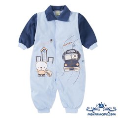 Macacão Bebê Menino Manga Longa Malha  Azul