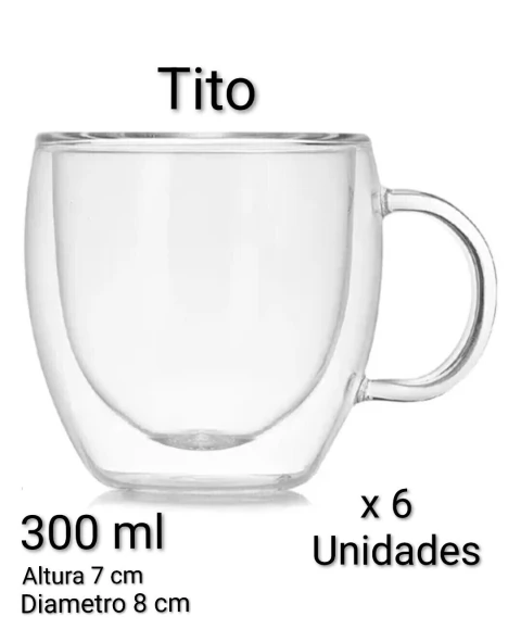 Taza doble vidrio 300 ml Tito x 6 unidades