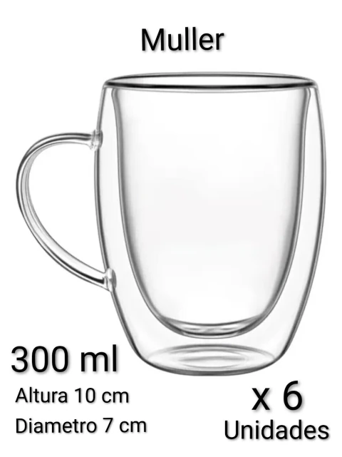 Taza doble vidrio 300 ml Muller x 6 unidades