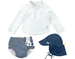 KIT X3 NENE / REMERA + SOMBRERO + TRAJE DE BAÑO CON PAÑAL INTEGRADO AZUL - PROTECCION UPF+50 - GREENSPROUTS