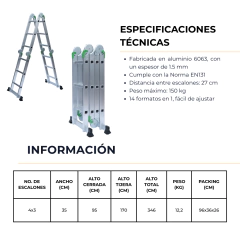 Escalera Articulada Reforzada Aluminio - 3.46 Mts - 12 Escalones en internet