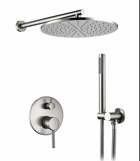 Combo de regadera Sahara circular 25 satín, regadera de mano y monomando con desviador