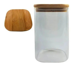 Frasco de Vidrio cuadrado tapa bamboo 10x15 cm - comprar online