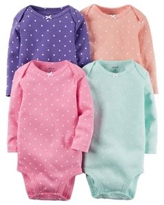 Pack 4 bodies puntitos mangas largas talle 3 meses