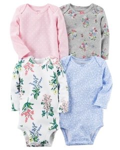 Pack 4 bodies floreados mangas larga