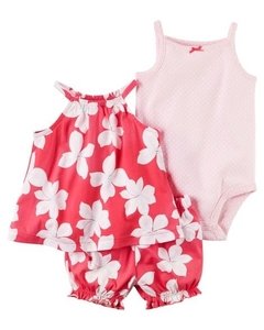 Pack 3 piezas floreado rojo, rosa y blanco talle 3 meses