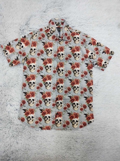 Camisa Skull Flowers Grey - CAM03