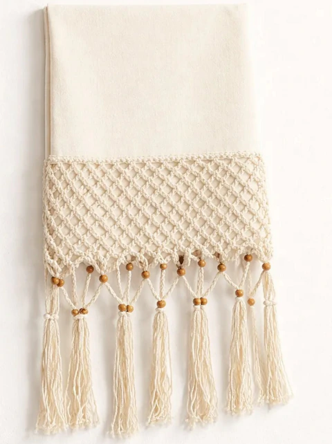 CORTINA VISILLO Y MACRAME CON BOLITAS DE MADERA