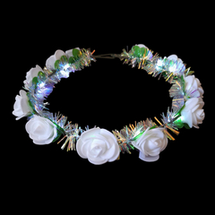 Vincha led con flores blancas modelo hippie